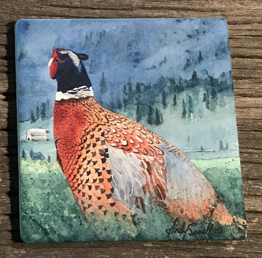 ASC062 "Springtime Ringneck" pheasant ceramic coaster