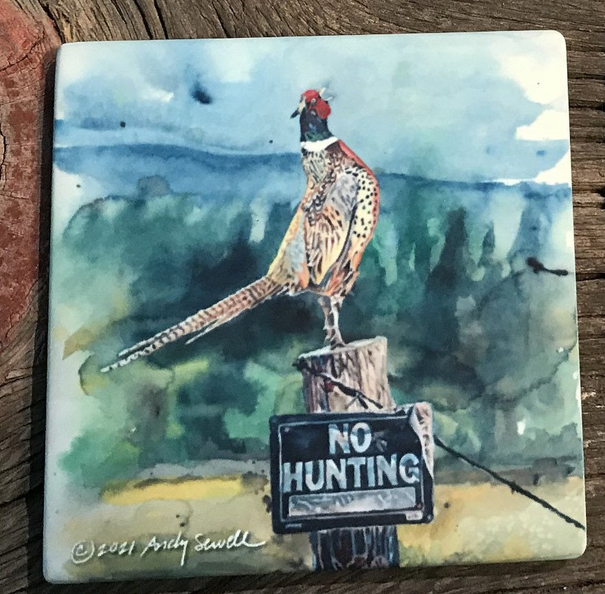 ASC289 "Something to Crow About" pheasant ceramic coaster