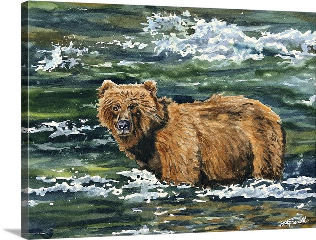 "Grizzly Fishing" - 11"x15" Original watercolor or Giclée print.