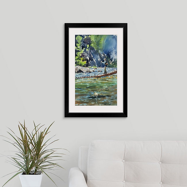 "Fishing on the Log" 12x21  Giclée reprod. from watercolor