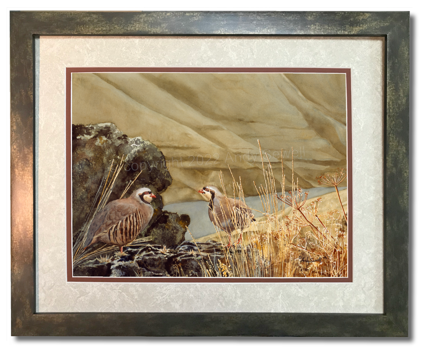 "Chukars on the Snake" - A limited edition s/n Giclee art print from an Original watercolor of chukars