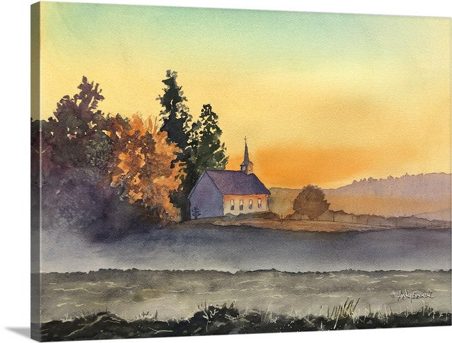 "Freeze Church Winter Sunset" 12x16 Original watercolor or signed edition Giclee Reprod. of a popular local church