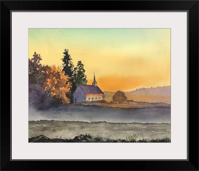 "Freeze Church Winter Sunset" 12x16 Original watercolor or signed edition Giclee Reprod. of a popular local church