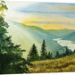 "Gorge Gold" watercolor prints available of view of Colombia River Gorge