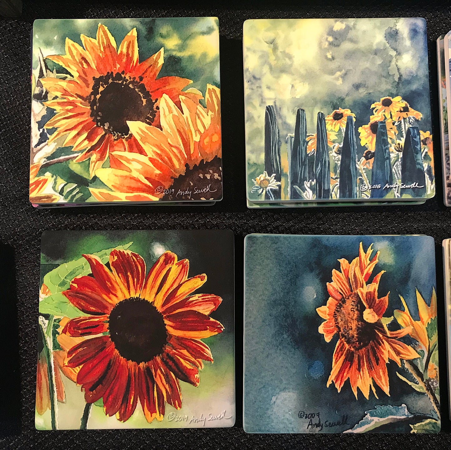 Sunflower art theme coasters set of 4 - Sandstone feel, matte ceramic coaster set