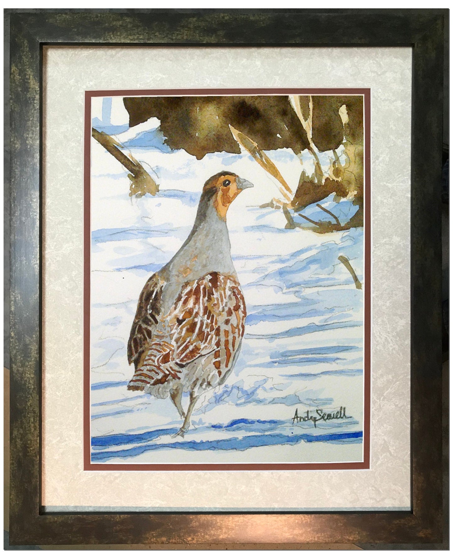 "Winter Hun" - Hungarian Partridge Archival Watercolor Print S/N Ltd. Ed.