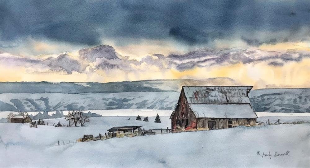 Winter Storm - a limited edition s/n giclee art print  from an original watercolor of a winter storm in the Palouse - by Andy Sewell