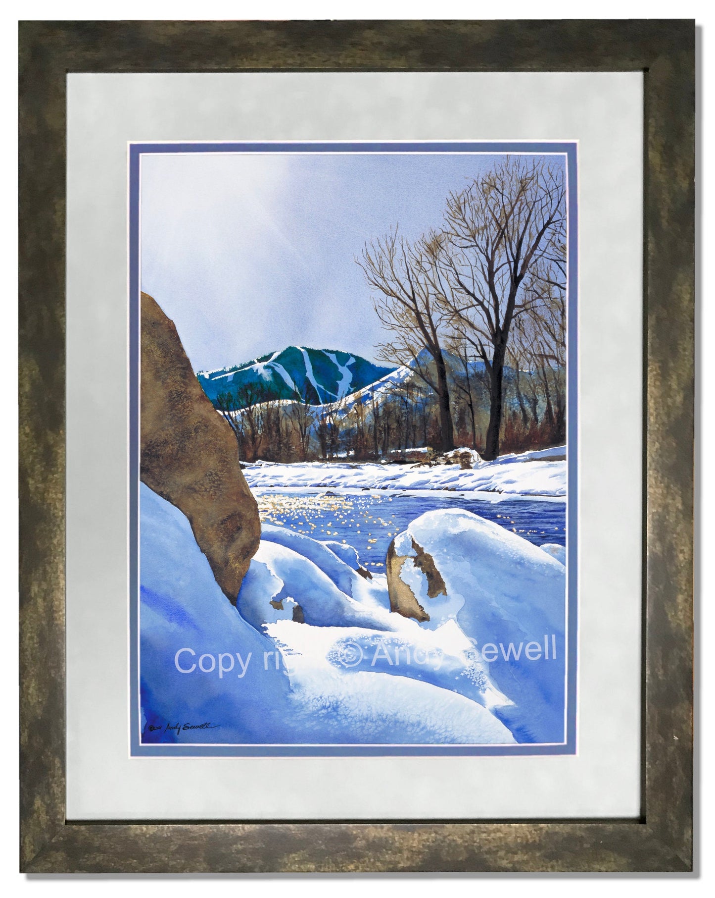 "Valley Winter Sun" - a Original watercolor or ltd. edition Giclee reprod. of Sun Valley's Bald Mtn.