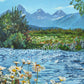 "Daisies in the Tetons" - 48"x60" Canvas Giclée art print of oil painting of Idaho Daisies in the Tetons.