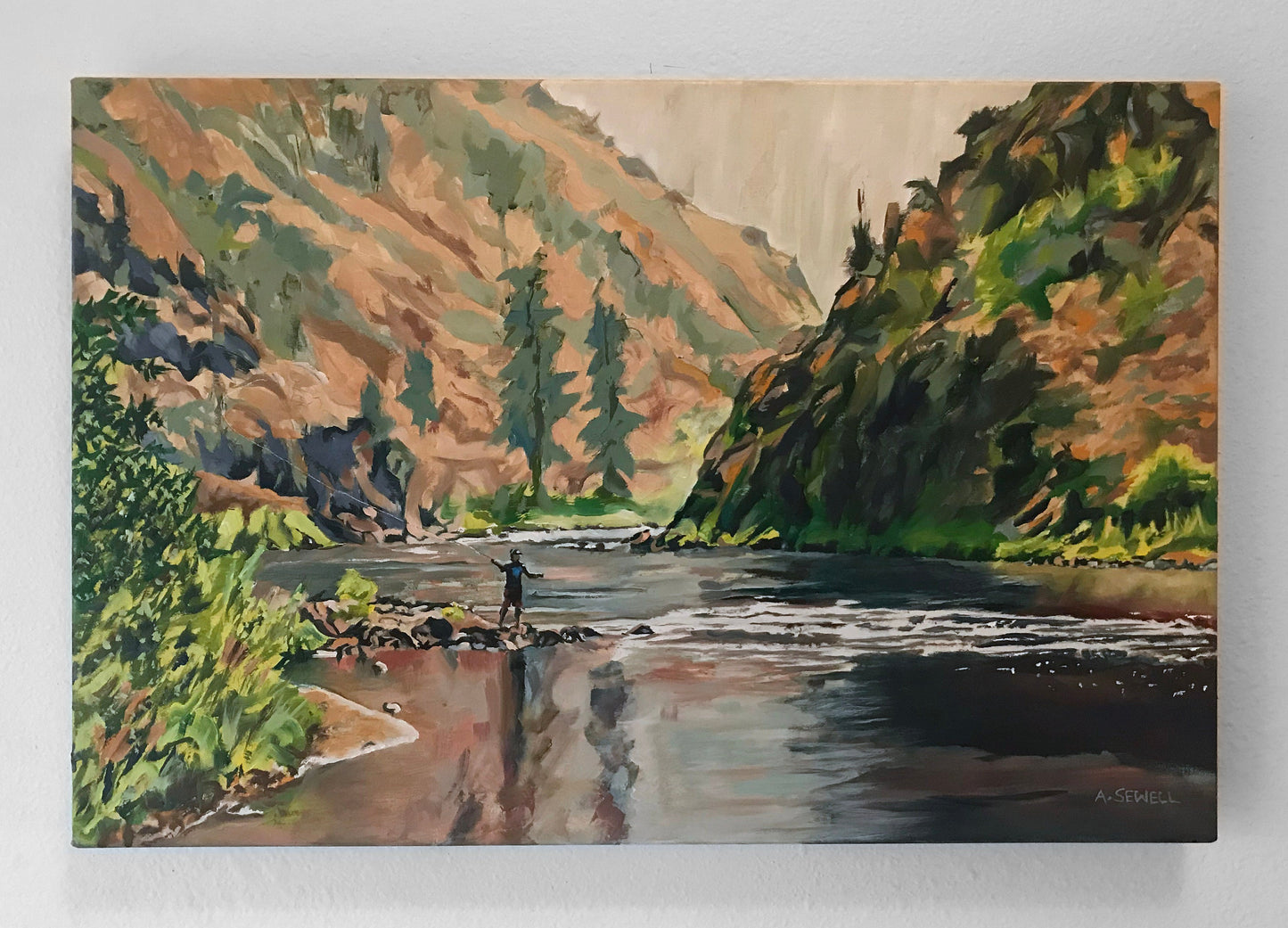 "Big River Long Casts" - an Open Edition Print of a Fly-fisherman on Idaho's Middlefork Salmon River.