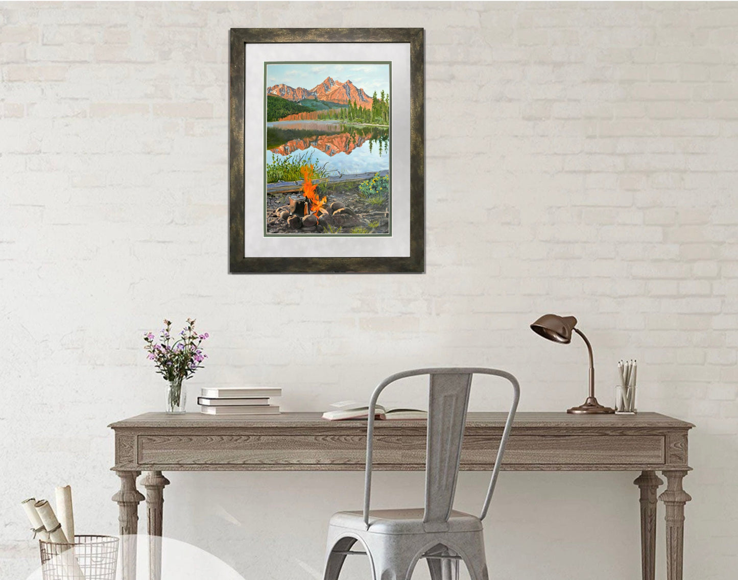 "Sawtooth Morning Brew" - Canvas Giclée art print of oil painting of Idaho's Sawtooth Mtns. at Stanley Lake.