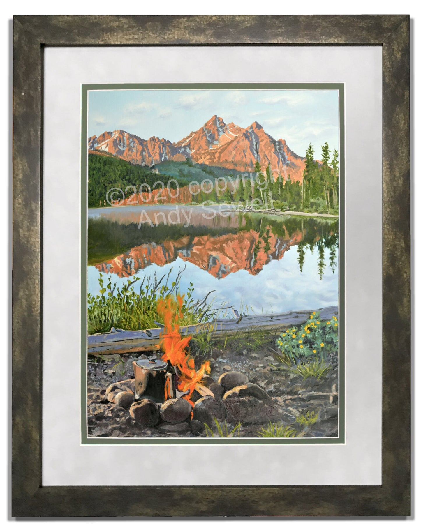 "Sawtooth Morning Brew" - Canvas Giclée art print of oil painting of Idaho's Sawtooth Mtns. at Stanley Lake.