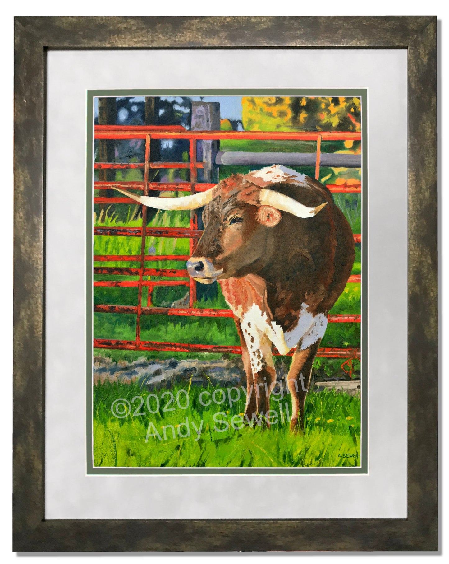 Texas Longhorn art print “Longhorn Ted” - Fine art Giclée print signed, Longhorn wall art, cow wall art