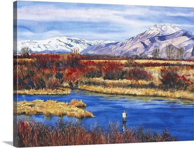 A "Late Season Silvercreek" - a Limited Edition watercolor art Print of Idaho's famed Silvercreek in the Fall, Flyfishing  wall art, .