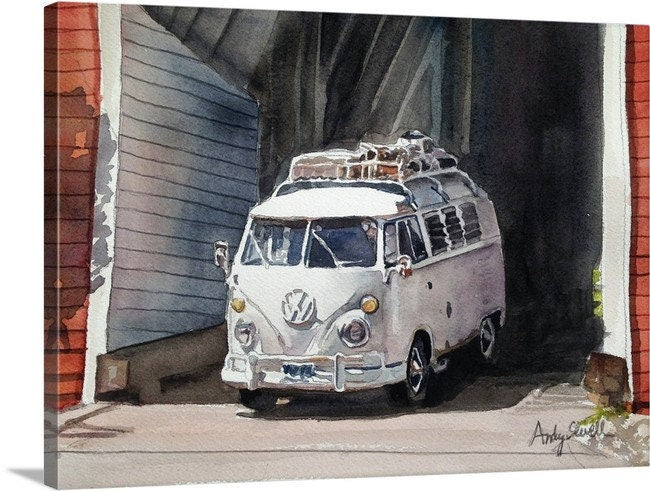 Vintage VW Bus Art Print - a limited edition s/n giclee art print from an original watercolor of a VW Bus - by Andy Sewell