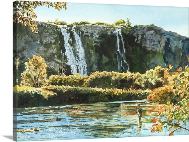 "Autumn Falls" - A ltd. edition Giclee reprod. from an Original watercolor of Thousand Springs, Hagerman, Idaho  - by Andy Sewell