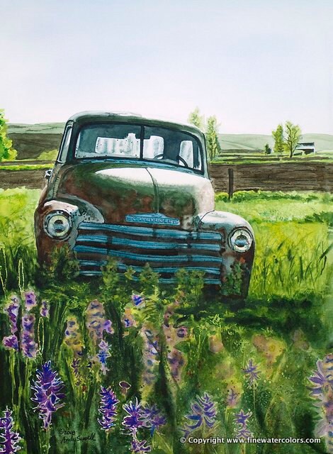 Classic Chevy Truck  - Ltd. ed. of 400, Giclée of watercolor of an old 5 window antique chevrolet