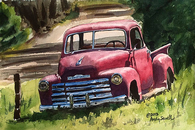 Red Five Window Chevy - 7" x 10" Archival Watercolor Print S/N Ltd. Ed. by Andy Sewell