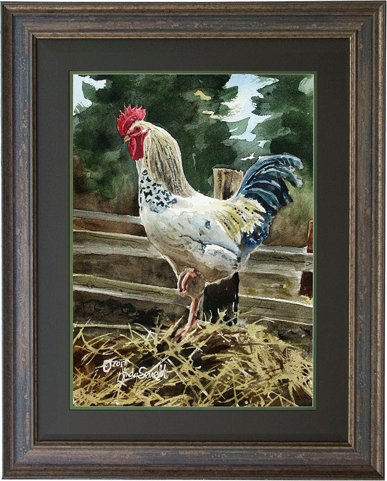 Rooster art print - 7.5" x 10" Archival Watercolor Print S/N Ltd. Ed. of country chicken by Andy Sewell