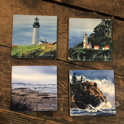 "Lighthouses" themed lighthouse coaster sets of 4