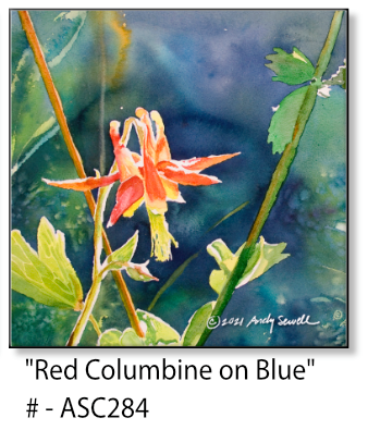 ASC284 "Red Colombine on Blue" ceramic coaster