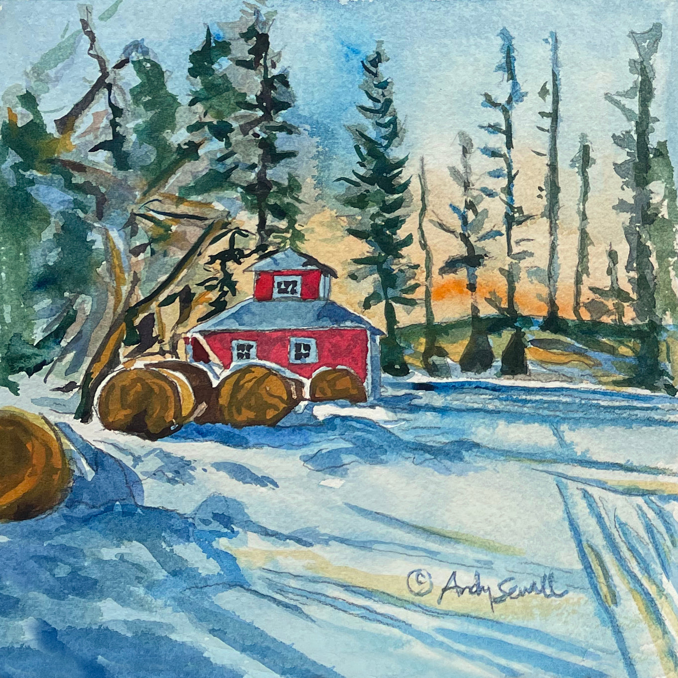 "Little Hay Barn" - 6"x6" Original watercolor or signed edition giclee art print from an original watercolor
