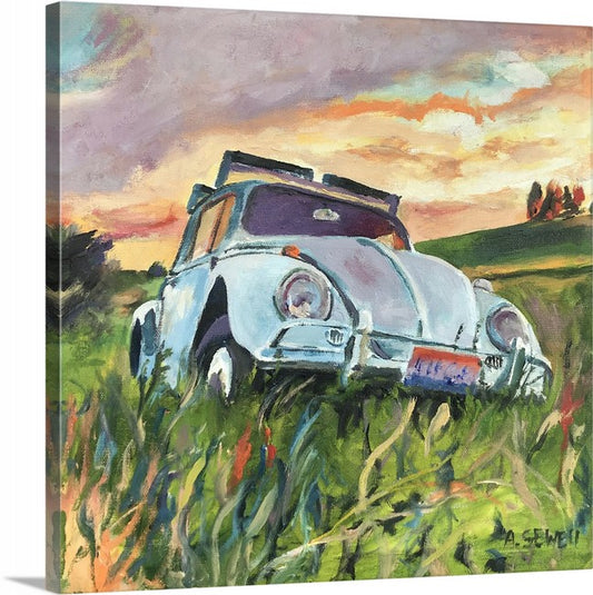 “Pasture Bug" - Original Oil on Canvas or Reprod. of old "66 bug in the pasture.