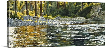 "Peace of the River" watercolor 55"x25" - a Giclee art print  from an original watercolor of Idaho river.