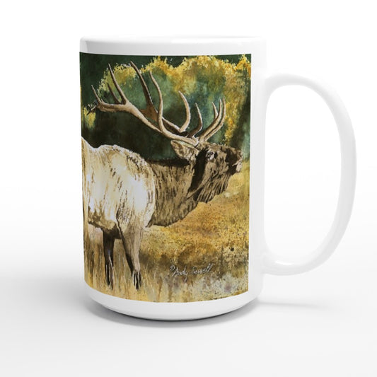 Fine Art Mug "Misty Morn Bull Elk" Elk Mug, Big Game Mug, Elk Hunter Coffee Mug