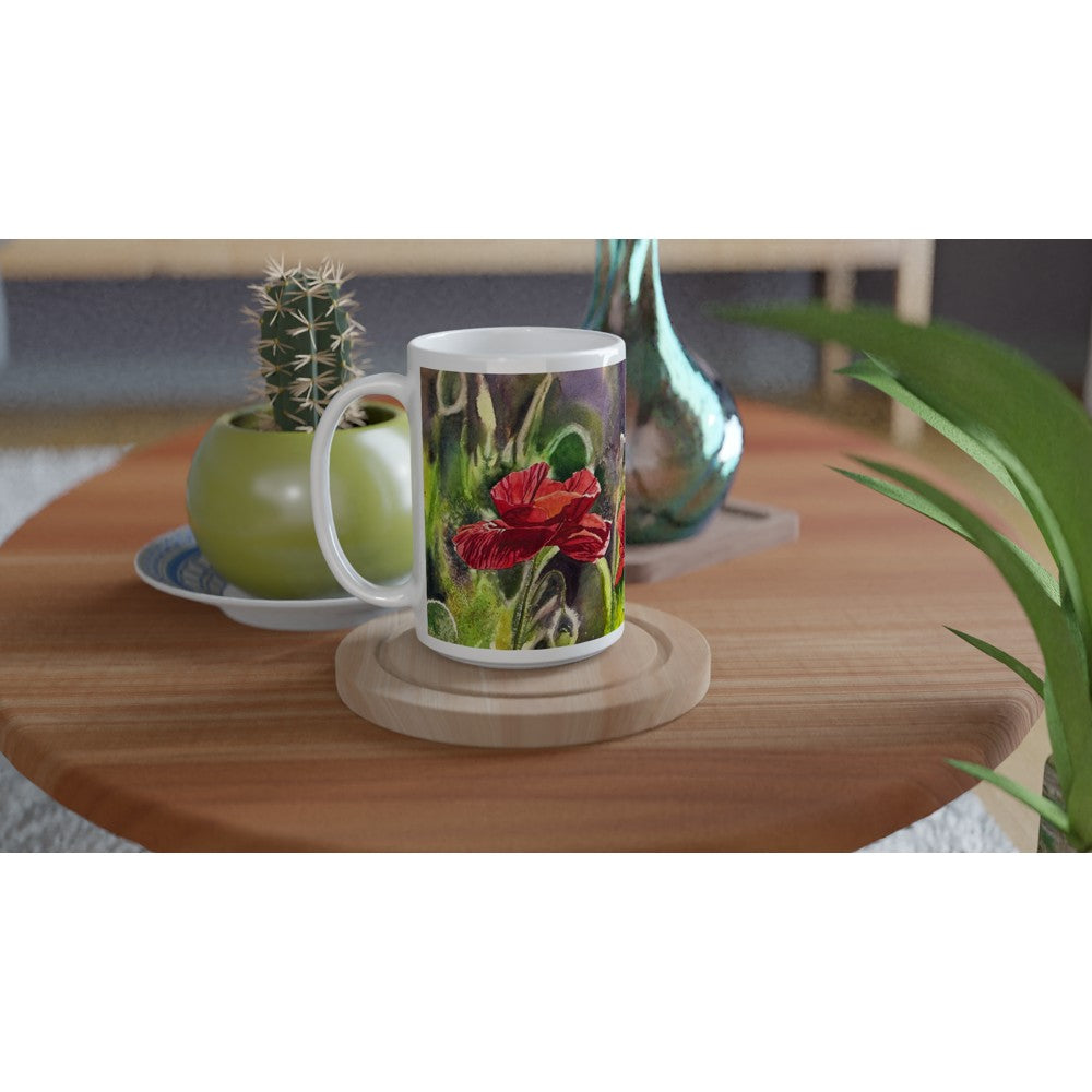 Fine Art Mug "Red Poppy Trio" flower Mug, Gardeners Mug, Red Poppy Mug, Poppy Coffee Mug, Poppy Gifts For mom, Poppy birthday gift