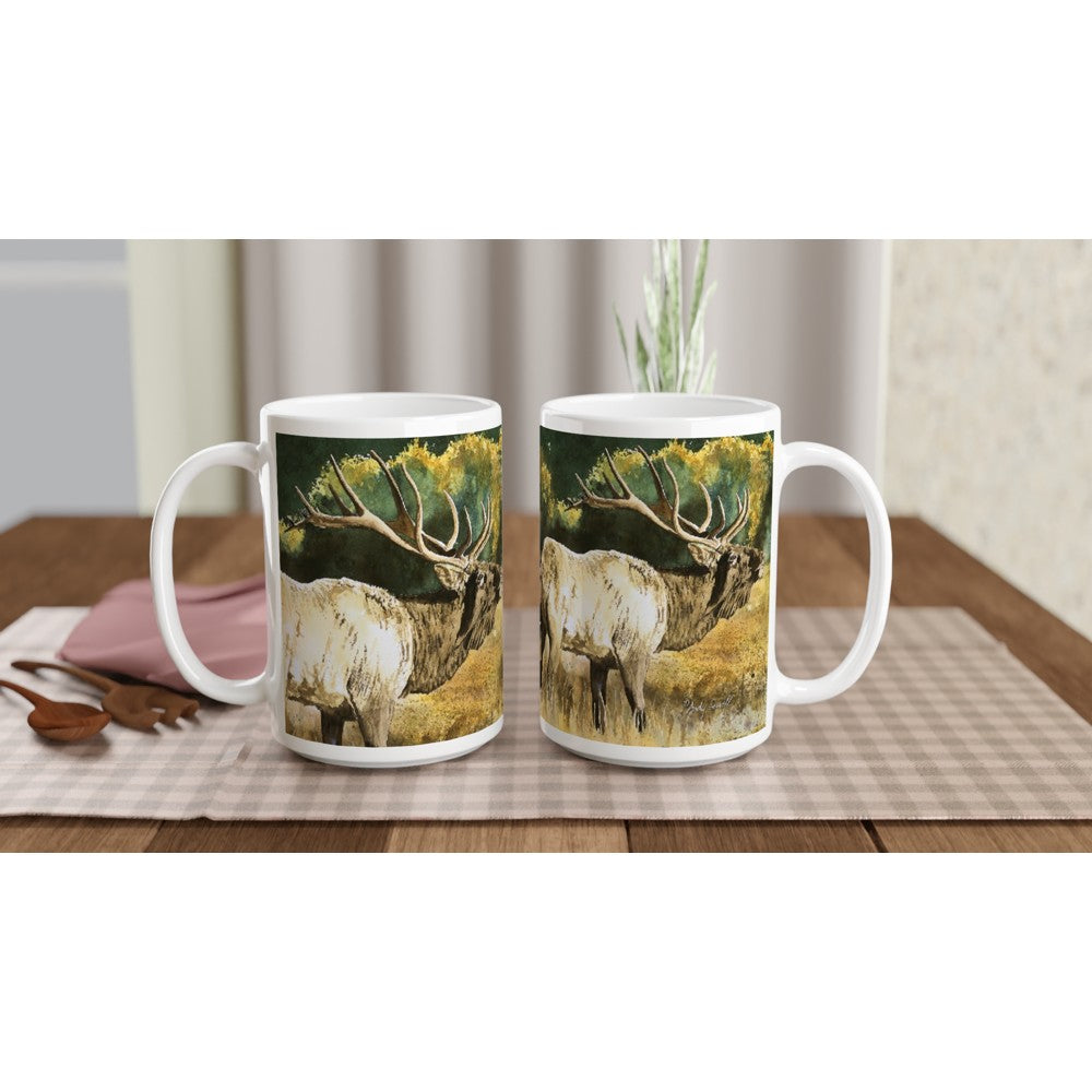 Fine Art Mug "Misty Morn Bull Elk" Elk Mug, Big Game Mug, Elk Hunter Coffee Mug