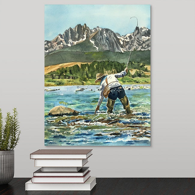 Fly Fisherman in a Watercolor Style Canvas, Metal, Acrylic, or
