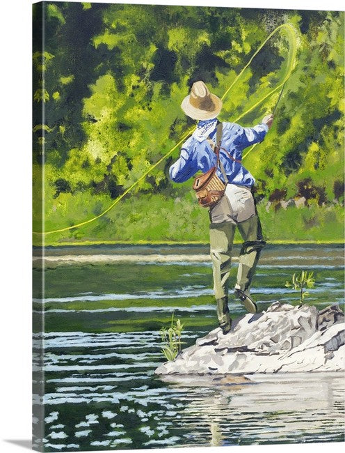 "River Dance 2" Vintage flyfisherman, Giclée of oil painting of fly fisherman in good form!