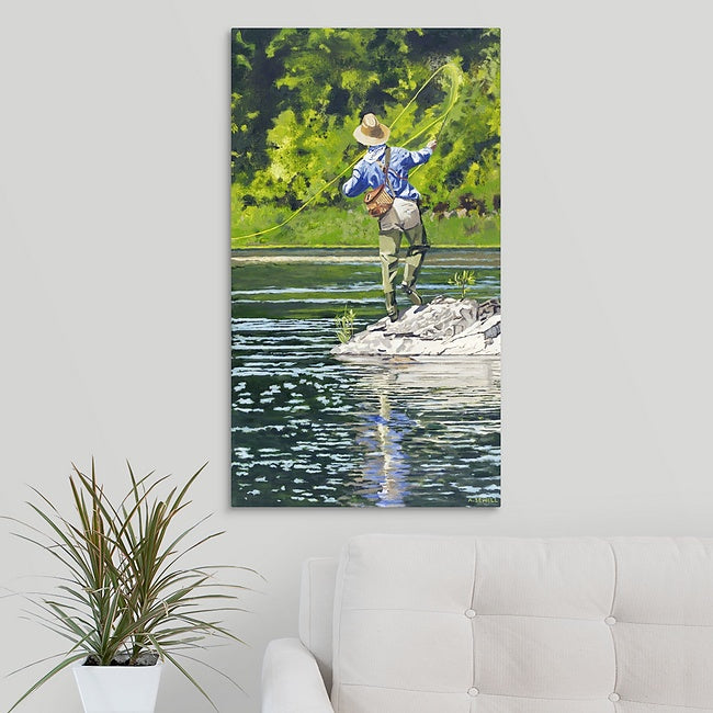River Dance 2 Vintage flyfisherman, Giclée of oil painting of fly