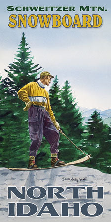 Vintage Look Ski Poster/Print "Snowboard Schweitzer" from Original watercolor