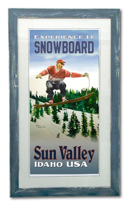 Vintage Look Ski Poster/Print "Snowboard Sun Valley" from Original watercolor