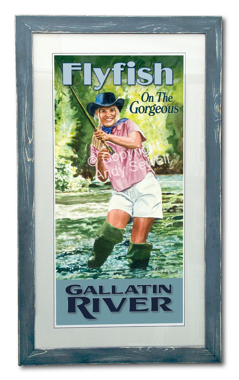 Vintage Look Fly Fishing Pin-Up Poster/Print Fish The Gallatin from  Original watercolor