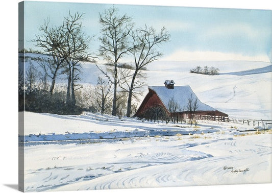 "Winter on the Farm" - a limited edition s/n giclee art print  from an original watercolor of a winter in the Palouse - by Andy Sewell